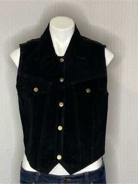 SCULLY Vintage Suede Leather Vest Snap Closure Black Womens Large Western